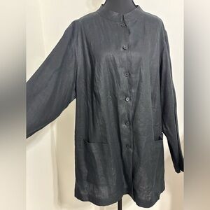 Bloomingdale’s Black 100% Linen button front blouse Size 2X / XXL Minimalist